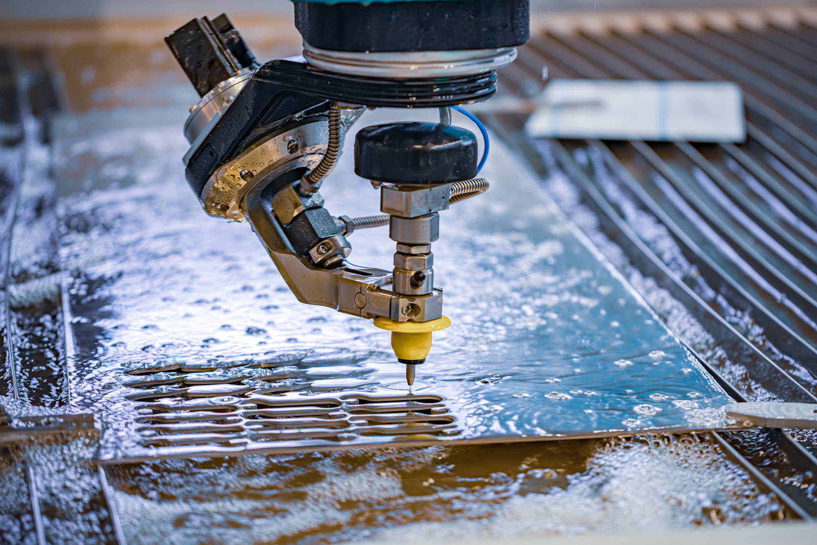 Water jet cutting machine close up