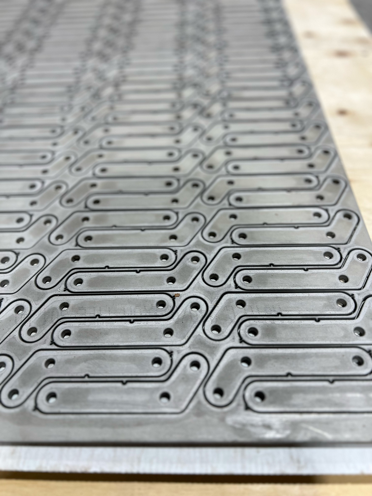 Close up of water jet cut steel