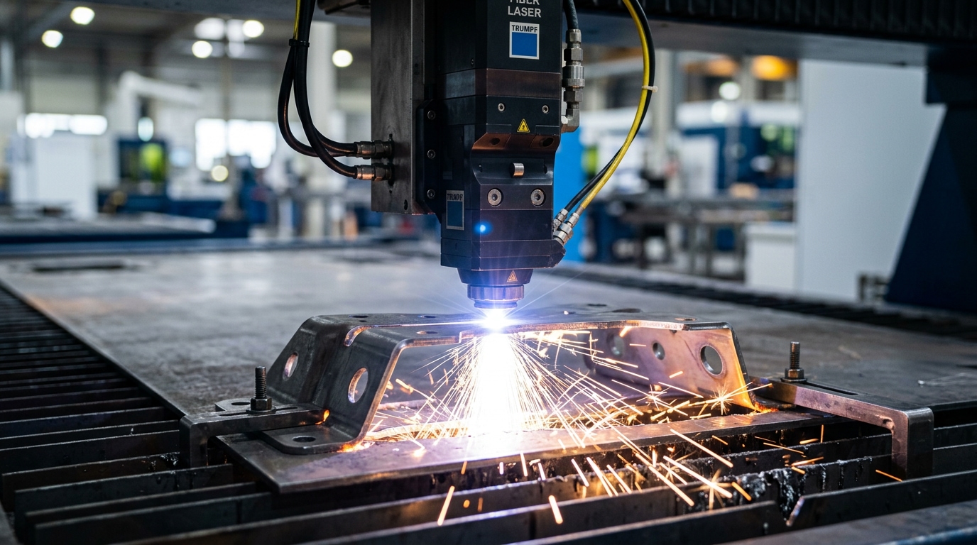 laser cutting steele with sparks.